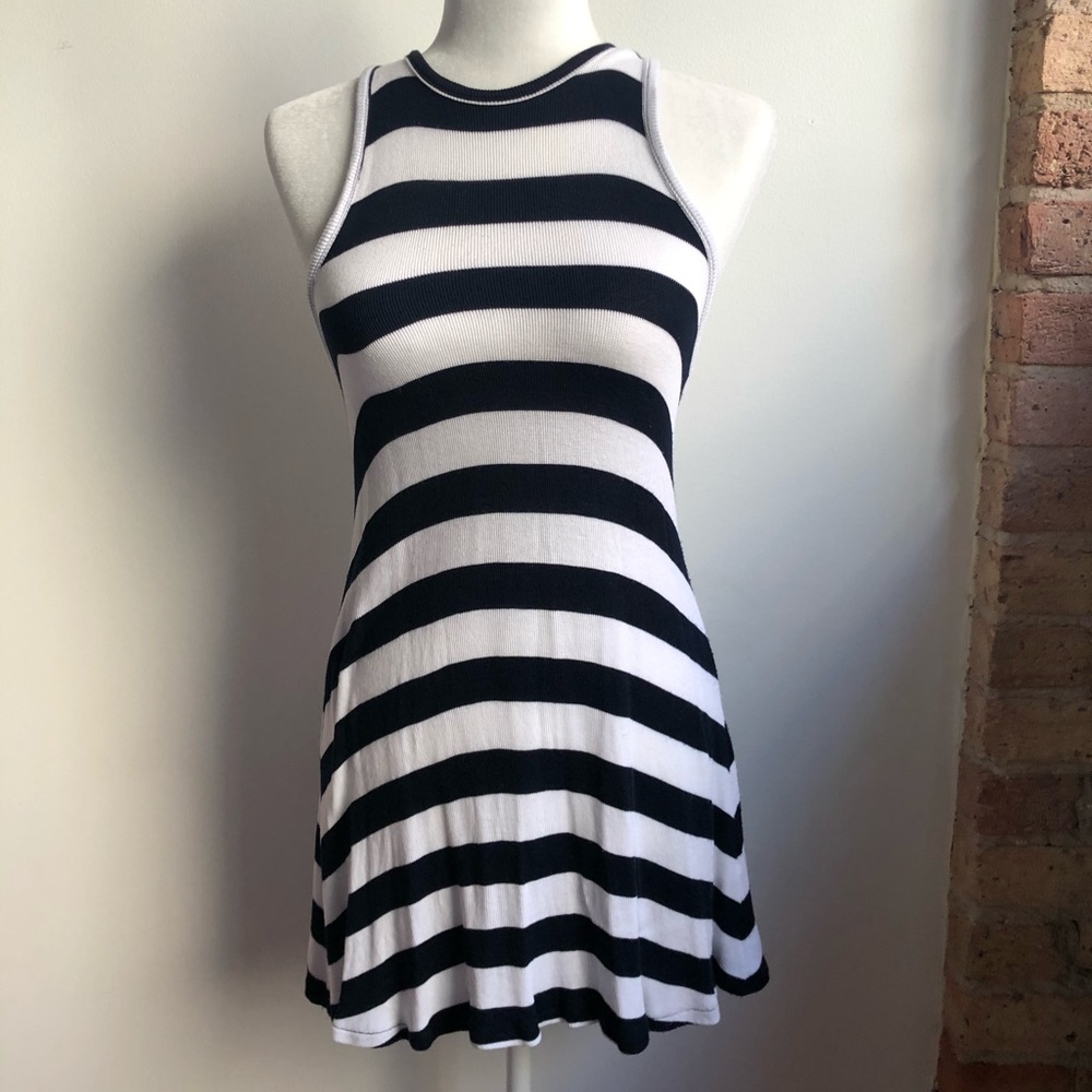 Zara Black White Stripe Mini Dress Racerback S